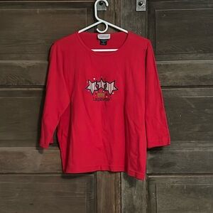 Longaberger Homestead Red 3/4 Sleeve Americana Star Basket Graphic Top XL USA